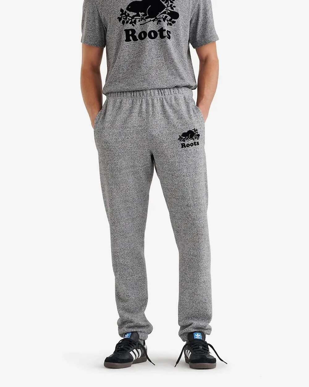 Roots Mens Sweatpants Heather Grey Original Beaver Logo Joggers